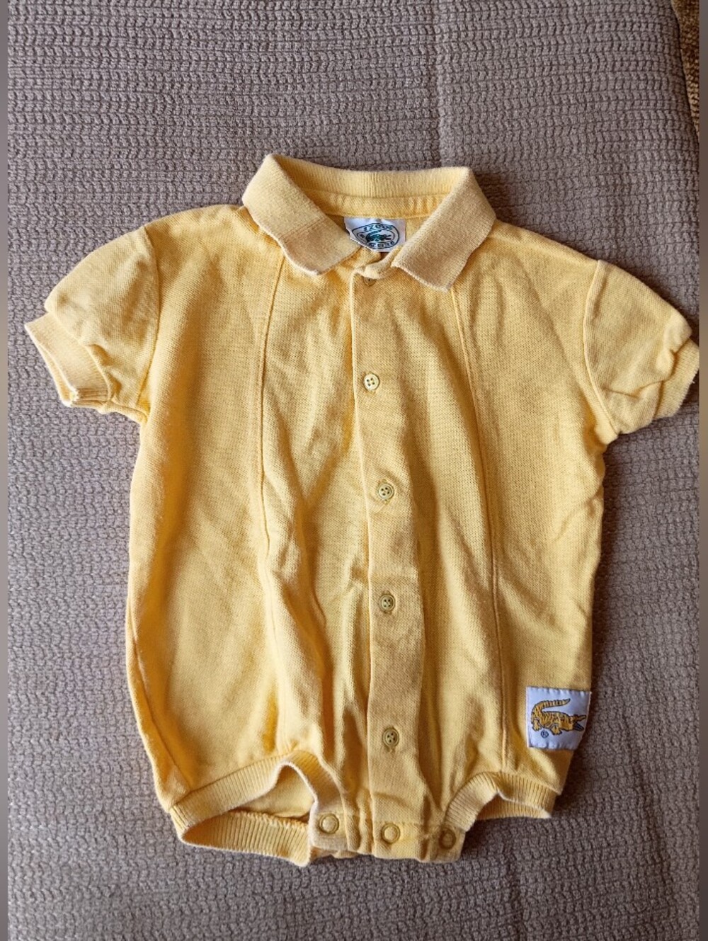 Vintage 90s Y2K Izod Lacoste Butter Yellow Baby Polo Romper Retro Preppy Sporty